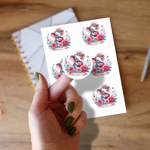 Mother's Day Elephant Round Stickers 88mm - Sheet of 6 Product Gallery Image